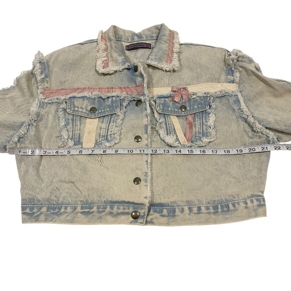 Vintage Furrina Cropped Lightwash Denim Jacket Size L - Picture 11 of 12